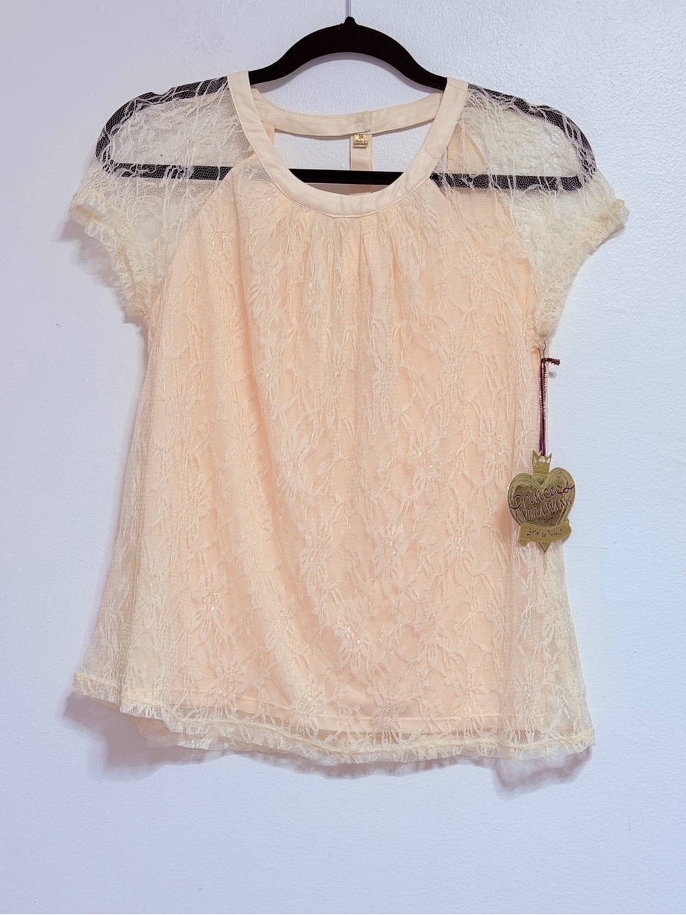 Princess Vera Wang Delicate Lace Cap-Sleeve Top — Cream medium new with tags